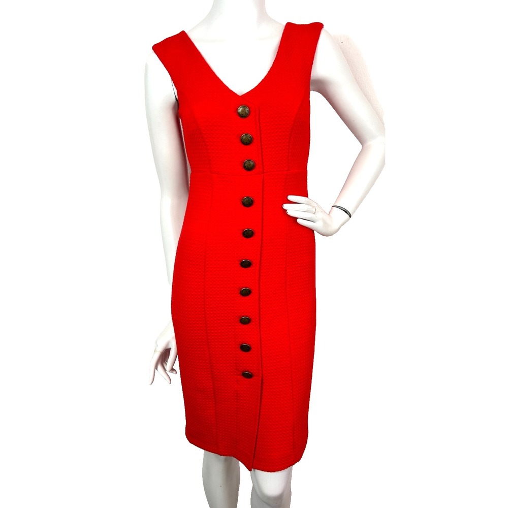 Anthropologie Maeve Dress Textured Buttons Sleeveless Red V-Neck Size X-Small - Picture 10 of 11